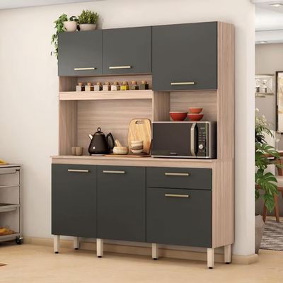 Cozinha Compacta Demóbile Álamo com 6 Portas e 1 Gaveta 160 cm Avena com Grafito