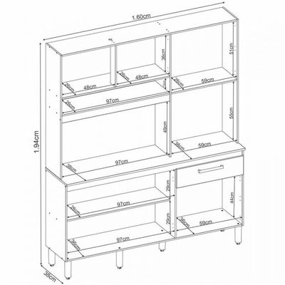 Cozinha Compacta Demóbile Álamo com 6 Portas e 1 Gaveta 160 cm Avena com Grafito