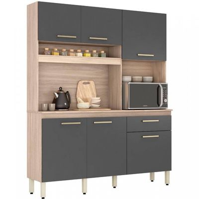 Cozinha Compacta Demóbile Álamo com 6 Portas e 1 Gaveta 160 cm Avena com Grafito