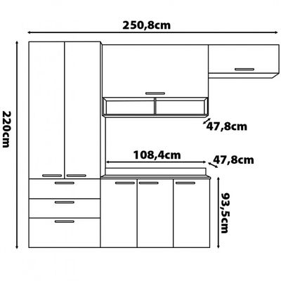 Cozinha Compacta Bartira Veneza com 7 Portas 3 Gavetas e 5 Prateleiras Damasco/Branco Fosco