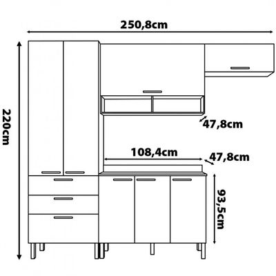 Cozinha Compacta Bartira Veneza com 7 Portas 3 Gavetas e 5 Prateleiras Freixo com Grafite