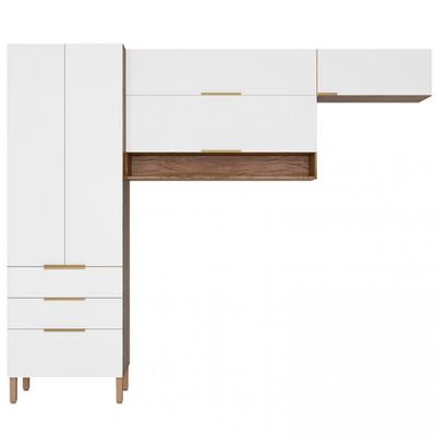 Cozinha Compacta Topázio UP com 5 Portas 3 Gavetas e 4 Prateleiras  262,5cm de largura Bartira Damasco com Branco