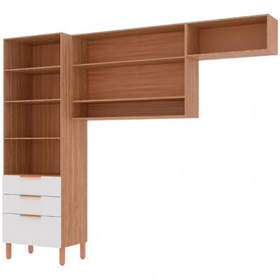 Cozinha Compacta Topázio UP com 5 Portas 3 Gavetas e 4 Prateleiras  262,5cm de largura Bartira Damasco com Branco