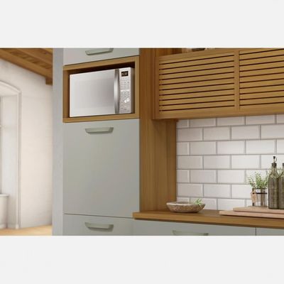 Cozinha Completa em MDF Nesher Princesa com 6 Portas 6 Gavetas e 12 Prateleiras Freijo e Off White