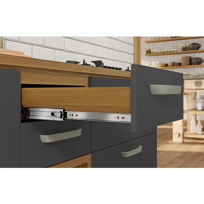 Cozinha Completa em MDF Nesher Princesa com 8 Portas 7 Gavetas e 17 Prateleiras  334cm Freijo e Grafite