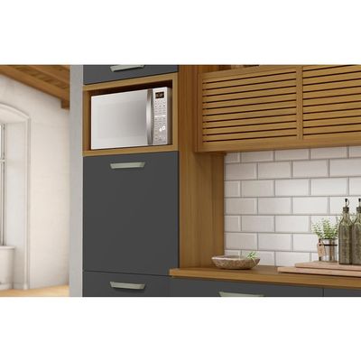 Cozinha Completa em MDF Nesher Princesa com 8 Portas 7 Gavetas e 17 Prateleiras  334cm Freijo e Grafite