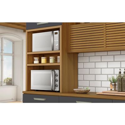 Cozinha Completa em MDF Nesher Princesa com 8 Portas 7 Gavetas e 17 Prateleiras  334cm Freijo e Grafite