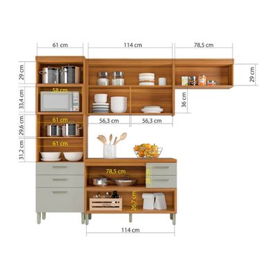 Cozinha Compacta Nesher Princesa com 5 Portas 5 Gavetas e 11 Prateleiras Freijó com Off White