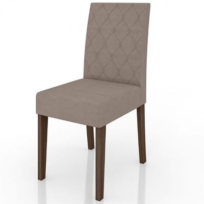 Mesa de Jantar Kate 4 Cadeiras Estofadas e Revestidas Tecido Suede Poliman Móveis Amêndoa e Off White
