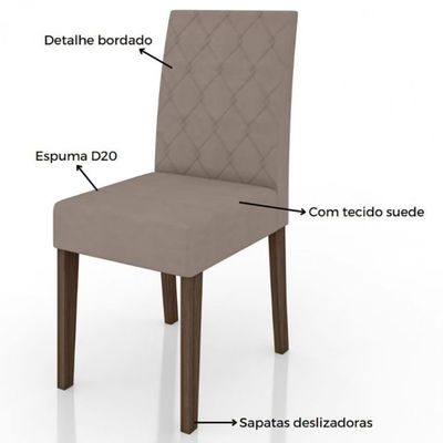 Mesa de Jantar Kate 4 Cadeiras Estofadas e Revestidas Tecido Suede Poliman Móveis Amêndoa e Off White
