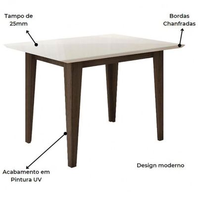 Mesa de Jantar Kate 4 Cadeiras Estofadas e Revestidas Tecido Suede Poliman Móveis Amêndoa e Off White