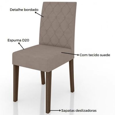 Mesa de Jantar Liz 6 Cadeiras Estofadas e Revestidas Tecido Suede Poliman Móveis Amendôla com Off White