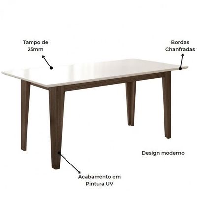 Mesa de Jantar Liz 6 Cadeiras Estofadas e Revestidas Tecido Suede Poliman Móveis Amendôla com Off White