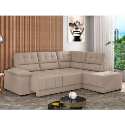 Sofá de Canto 5 Lugares Firenze Retrátil e Reclinável e Revestido em Suede Veludo Besthouse Capuccino