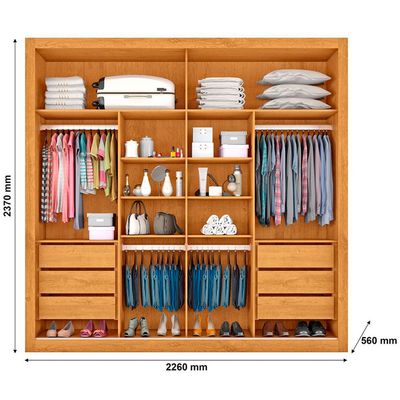 Guarda-Roupa Triunfo Flex com Espelho 2 Portas de Correr e 6 Gavetas Europa Peroba/Off White