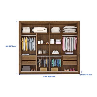 Guarda-Roupa Móveis Europa Londres Flex com Espelho 2 Portas de Correr e 4 Gavetas Brauna e Off white