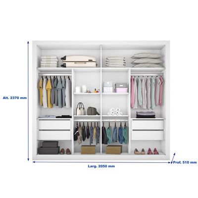 Guarda-Roupa Móveis Europa Londres Flex com Espelho 2 Portas de Correr e 4 Gavetas Branco com Caramelo