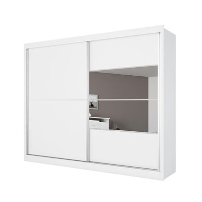 Guarda-Roupa Móveis Europa Londres Flex com Espelho 2 Portas de Correr e 4 Gavetas Branco com Caramelo