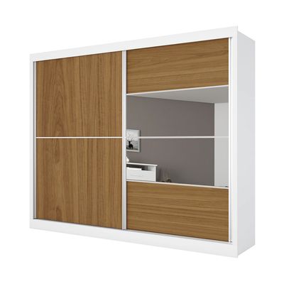 Guarda-Roupa Móveis Europa Londres Flex com Espelho 2 Portas de Correr e 4 Gavetas Branco com Caramelo