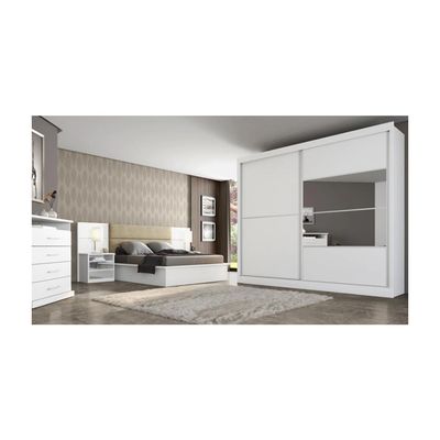 Guarda-Roupa Móveis Europa Londres Flex com Espelho 2 Portas de Correr e 4 Gavetas Branco com Caramelo