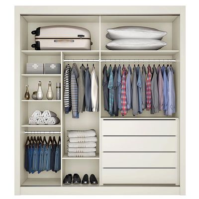 Guarda-Roupa Móveis Europa Zurique Flex com Espelho, 2 Portas de Correr e 4 Gavetas Off White e Brauna