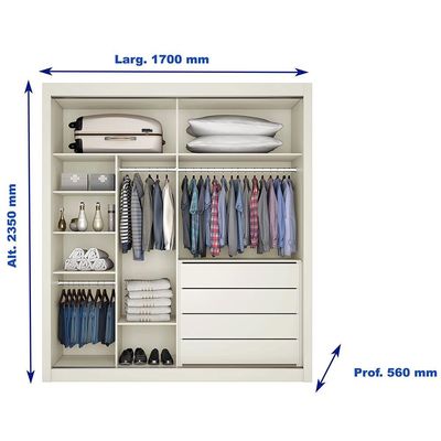 Guarda-Roupa Móveis Europa Zurique Flex com Espelho, 2 Portas de Correr e 4 Gavetas Off White e Brauna