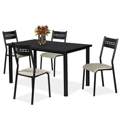 Mesa de Jantar Aço Nobre Júlia Plus com 4 Cadeiras Preto com Bege