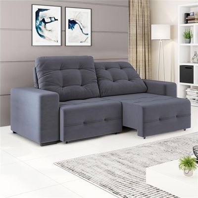 Sofá 4 Lugares Bonno com Assento Retrátil e Encosto Reclinável em Tecido Suede 230cm Linoforte Cinza Cosmo