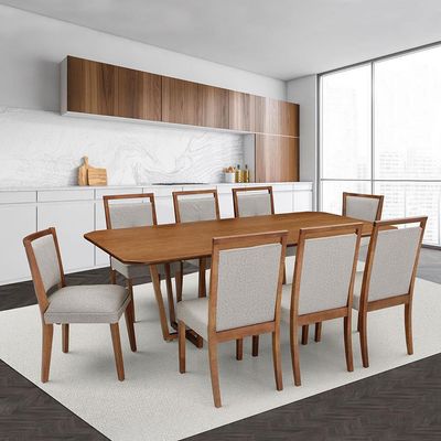 Mesa de Jantar Herval Califórnia com 6 Cadeiras Herval Viana + 2 Cadeiras Amsterdã Herval Amêndoa e Cinza
