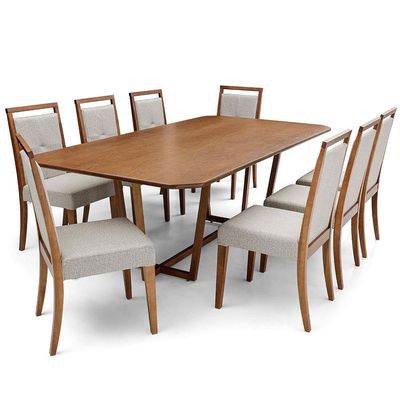 Mesa de Jantar Califórnia com 8 Cadeiras Herval Viana Herval Amêndoa com Cinza