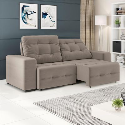 Sofá 4 Lugares Bonno com Assento Retrátil e Encosto Reclinável em Tecido Suede 230cm Linoforte Capuccino