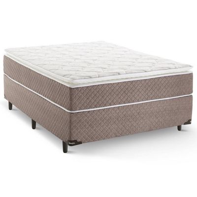 Cama Box Casal Umaflex Berlim Pillow Top e Molas Ensacadas Castor com Branco