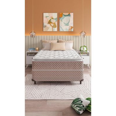 Cama Box Casal Umaflex Berlim Pillow Top e Molas Ensacadas Castor com Branco