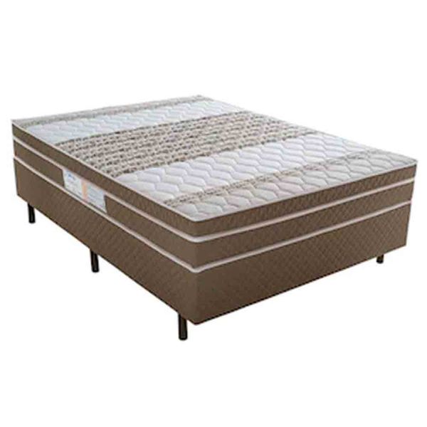 Cama Box de Casal Biflex Ilhéus com Molas Pocket e Euro Pillow 63x138x188cm Marrom com Bege Estampado