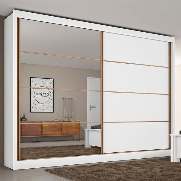 Guarda-Roupa Made Marcs Sevilha com 2 Portas, 6 Gavetas, 10 Prateleiras e Espelho Branco Acetinado