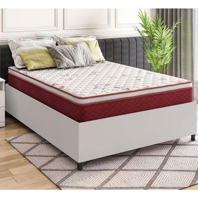 Cama Box de Casal Barreto Lonçarcci Inova com Colchão Hellen Strong One Face Espuma D45 Vermelho com Branco