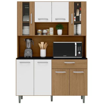 Cozinha Compacta Poliman Gabi com 8 Portas, 1 Gaveta e 1 Prateleira 120cm de Largura Carvalho com Branco