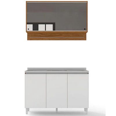 Cozinha Compacta Bartira 5 Portas e 3 Prateleiras Amazonita Damasco com Branco