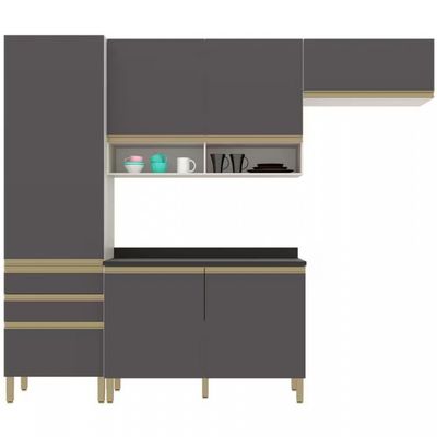 Cozinha Compacta Bartira Jaspe com 6 Portas 3 Gavetas e 6 Prateleiras 260.4cm Bege com Cinza