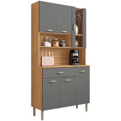 Cozinha Compacta Kits Paraná Golden com 6 Portas, 1 Gaveta e 1 Prateleira Freijó/Gris