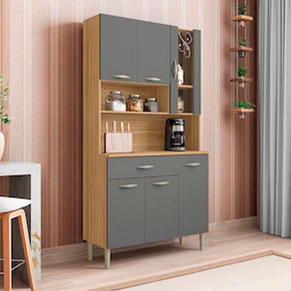 Cozinha Compacta Kits Paraná Golden com 6 Portas, 1 Gaveta e 1 Prateleira Freijó/Gris