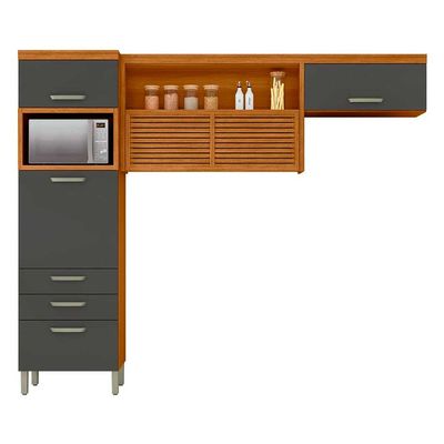 Cozinha Compacta Princesa com 4 Portas 3 Gavetas e 9 Prateleiras 264cm de largura Nesher Freijo e Grafite