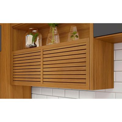 Cozinha Compacta Princesa com 4 Portas 3 Gavetas e 9 Prateleiras 264cm de largura Nesher Freijo e Grafite