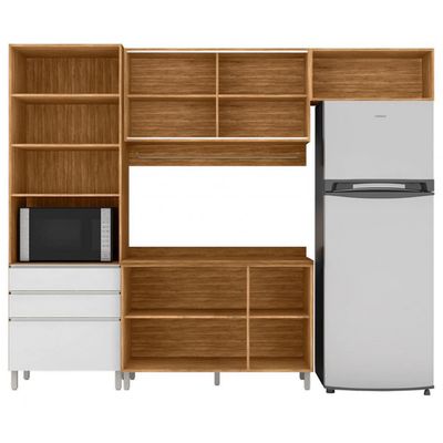 Cozinha Completa Amazonita com 8 Portas 6 Prateleiras e 3 Gavetas Bartira Damasco com Branco