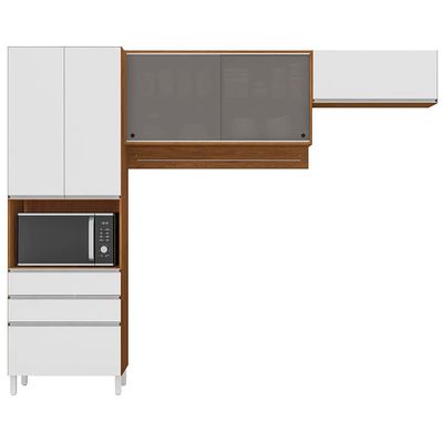 Cozinha Compacta Bartira Amazonita com 5 Portas, 3 Gavetas e 5 Prateleiras Damasco