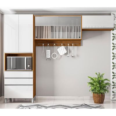 Cozinha Compacta Bartira Amazonita com 5 Portas, 3 Gavetas e 5 Prateleiras Damasco