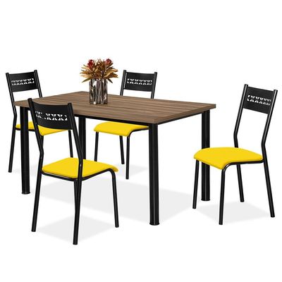 Mesa de Jantar Aço Nobre Júlia Plus com 4 Cadeiras Preto, Amarelo e Marrom