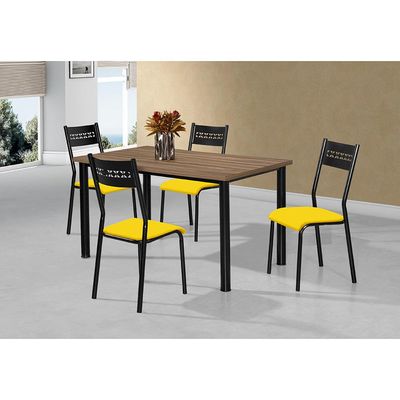 Mesa de Jantar Aço Nobre Júlia Plus com 4 Cadeiras Preto, Amarelo e Marrom
