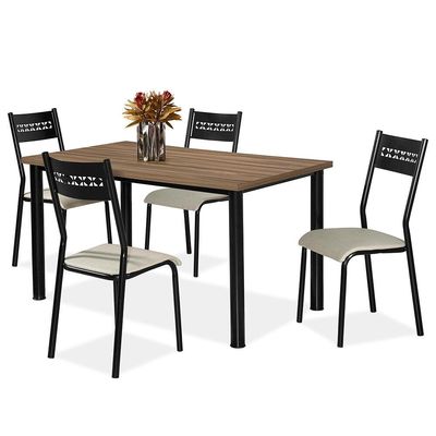 Mesa de Jantar Aço Nobre Júlia Plus com 4 Cadeiras Preto, Marrom e Bege