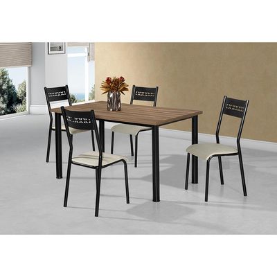 Mesa de Jantar Aço Nobre Júlia Plus com 4 Cadeiras Preto, Marrom e Bege